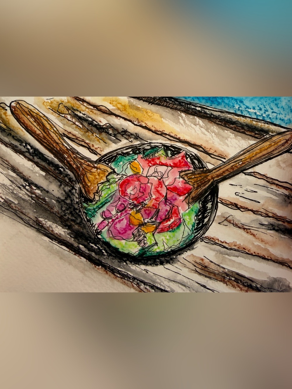 Duryeas montauk lobster cobb illustration Salad Bowl Watercolor Art